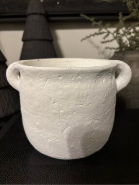 White Ceramic Two-Handled Decorative Pot- Large